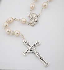 First Communion Rosary with Simulated Pearl Beads White Made In Italy