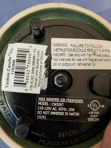 Yankee Candle Green Demby Electric Tar Burner Warmer, Flowers, Retired - Picture 3 of 4