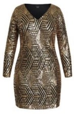 New Evans Black & Gold SPARKLY SEQUIN PARTY Evening Dress Plus Size Medium (18)