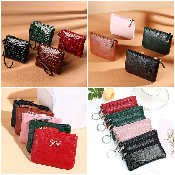 Women's Mini PU Leather Wallet with Zipper Pockets and Key Ring