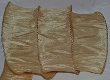 Wired Ribbon Crinkle Beige Ivory Gold 2.5" Holiday Wreath Gift Craft Bow