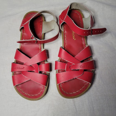 #ad Salt Water Sandals Hoy Shoe Co Original Red Leather Strappy Sandals Size 5 W7 $29.99
