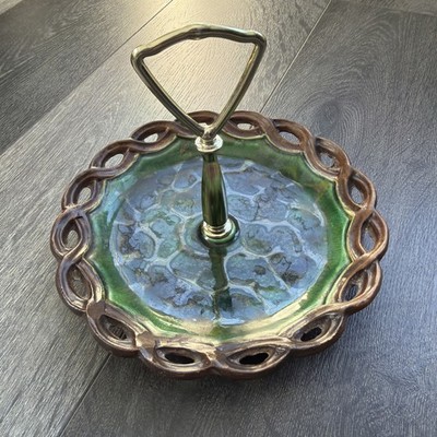 MCM California Pottery Sequoia ware Green Braided Edge tidbit dish USA #709-T
