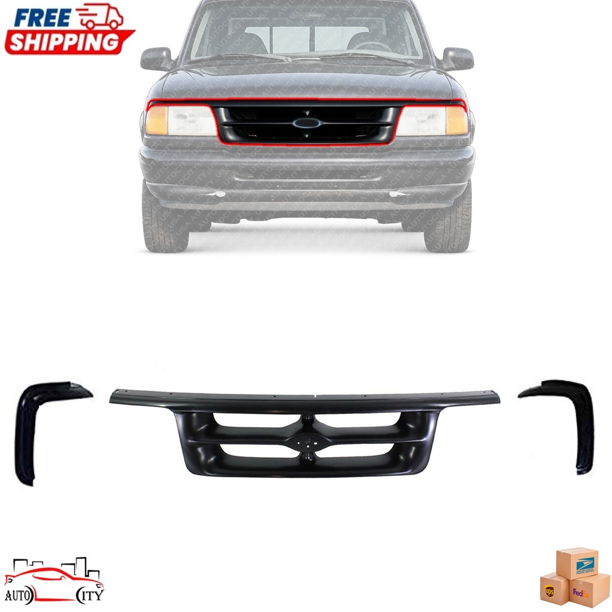 New Front Black Grille Left Right Grille Molding Trim For 1995
