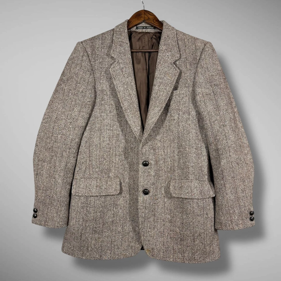 Vintage Hammersley Harris Tweed Blazer Mens 40 Wool Herringbone Jacket England - Image 2 of 4