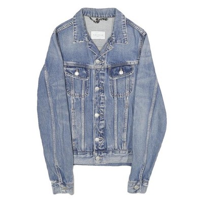SANDRO Herren Jeansjacke Blau Baumwolle Knopfverschluss XS Schlicht Classic Fit