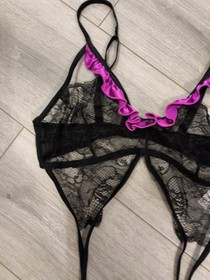 BNWT Vintage Ann Summers Black & Orchid Obsession Spider Basque Size Large