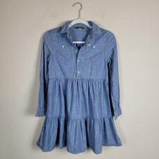 Polo Ralph Lauren Shirt Dress Girls 12 Blue Chambray Tiered Long Sleeve Cotton