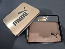 Puma Sport Designer Men's Street Style Logo Bi Fold Wallet Brown with Gift Box