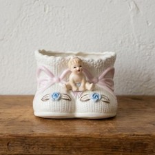 Vintage Napcoware 66388 Baby Bootie Planter Pink Bow Blue Rose Ceramic MCM Japan