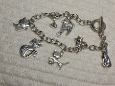 Handcrafted cats charm bracelet 8" stainless steel
