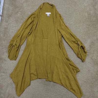 Kenar Womens Cardigan Sweater Mustard Hi Low Sharkbite Hem Open Front Large