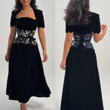 Customized A-line Beading Evening Dresses Square Neck Prom Dresses Short Sleeves