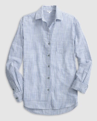 johnnie-O Jess Cotton Button-Up Shirt Laguna Blue Size XL