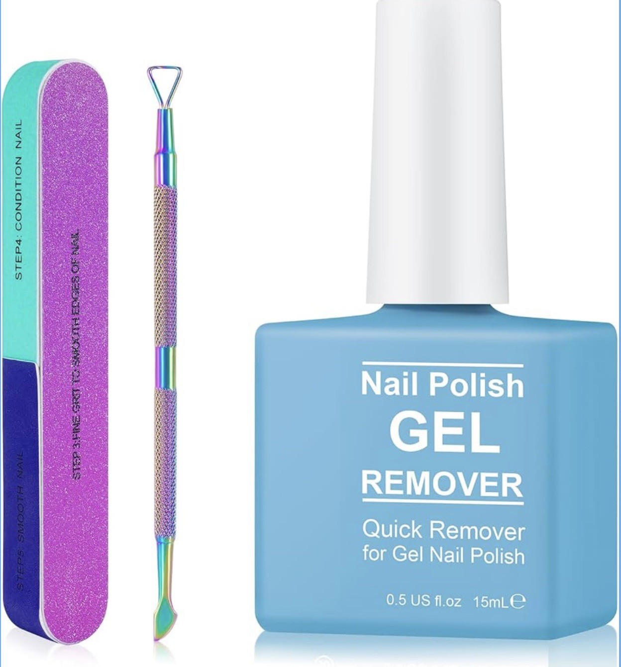 Gel Nail Polish Remover Quick & Easy with Cuticle Pusher and Nail Polish Scraper