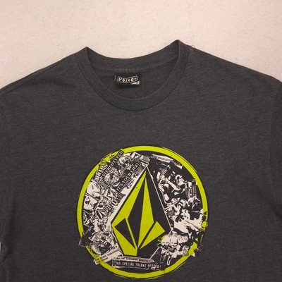Volcom Crew Neck Short Sleeve Graphic T Shirt Mens Size Medium M Gray Yellow