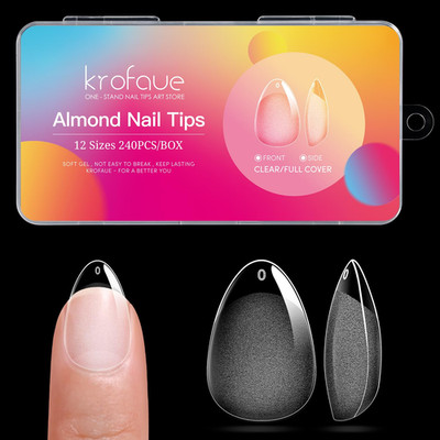 Krofaue Almond Nail Tips 240Pcs - Half Matte Short Press on Nails, 12 Sizes Pre-