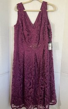 NWT $210 Adrianna Papell Burgundy Lace Midi Dress Fit & Flare V-Neck 18W 18 W