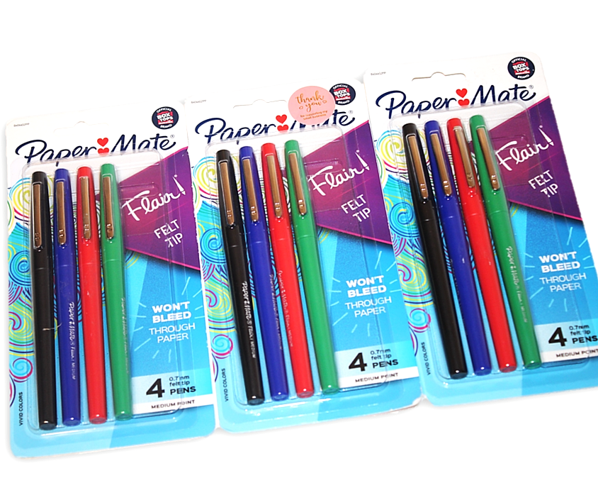 PACKS Paper Mate Flair Felt Pens Medium Tip 12 TOTAL Black, Blue