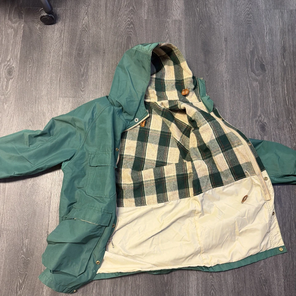 Chaqueta Tareas Vintage Años 90 Para Mujer L Verde Lands End Franela Forrada en Lana Granero Trabajo Foto 2 de 4