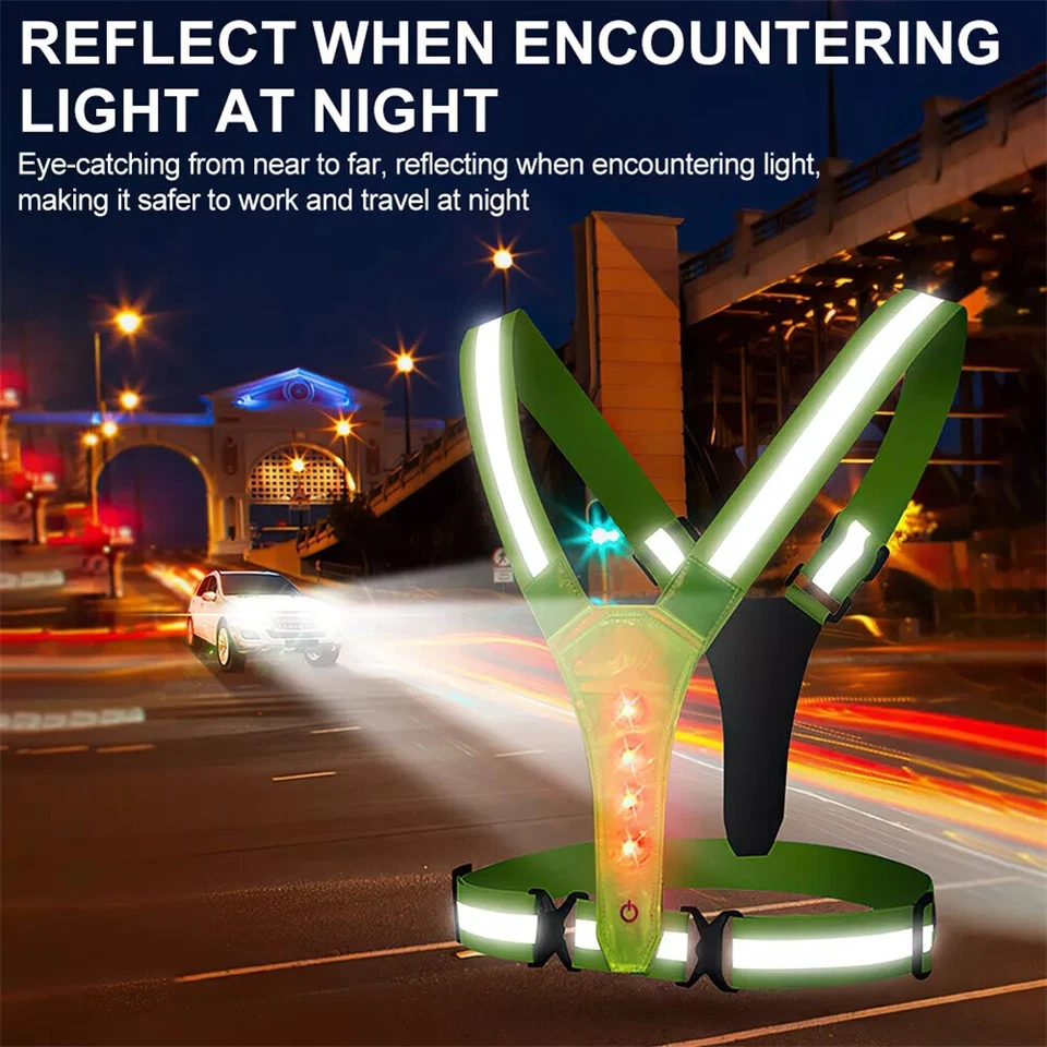 Flashing Safety Hi Vis Viz Reflective Belt Walking Running Bike Red Light Cycle - Image 3 of 4