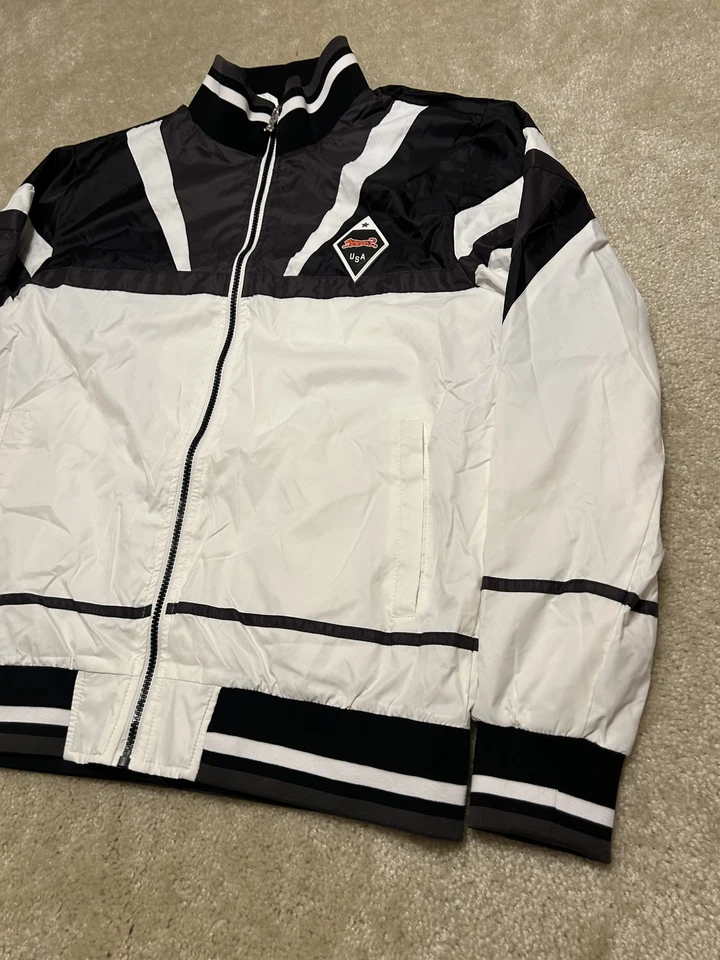 Le Tigre Jacket Mens Large Black White Zip Up Windbreaker Retro USA Tiger Logo - Image 2 of 4