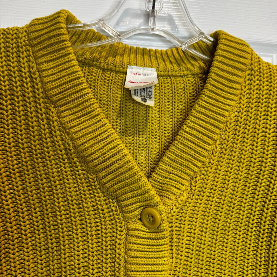 Cárdigan de algodón peinado Hanna Andersson talla 120 (6-7) verde canario con botones Foto 2 de 4