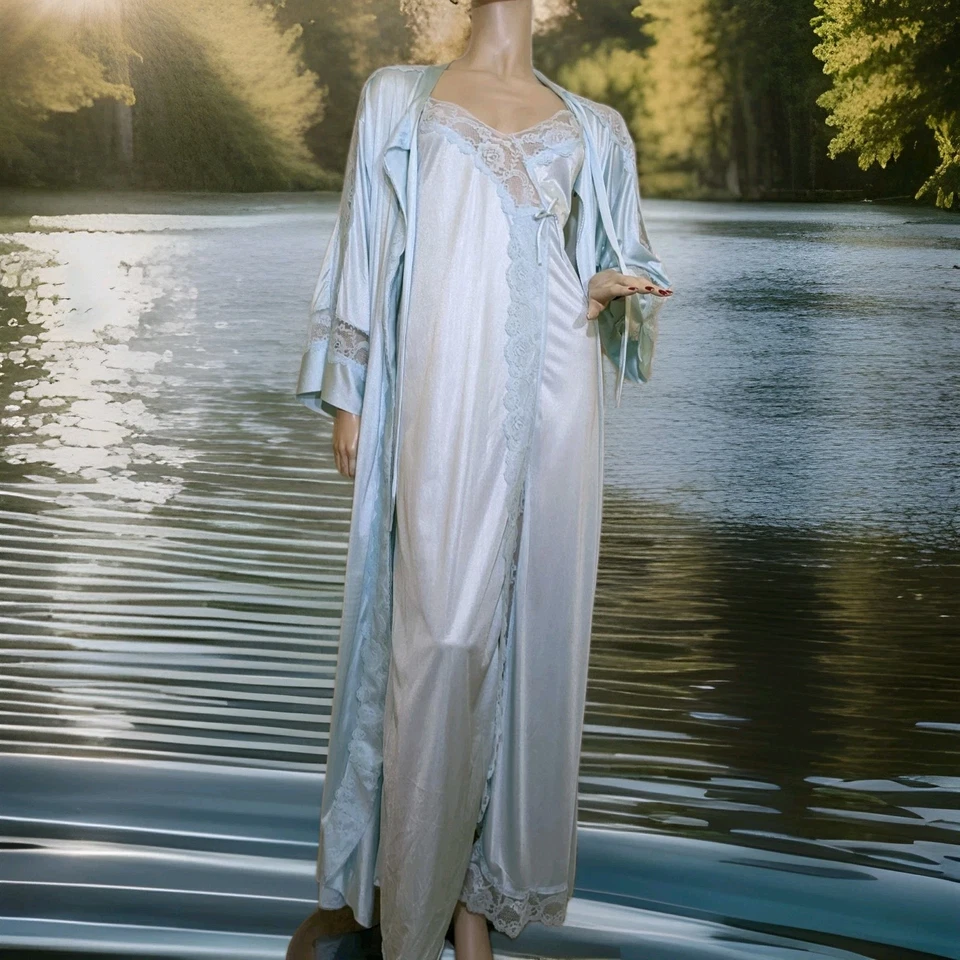 Vintage SEARS Unique Lace Trim Lingerie Nightgown Dressing GRobe Peignoir Set M - Image 2 of 4