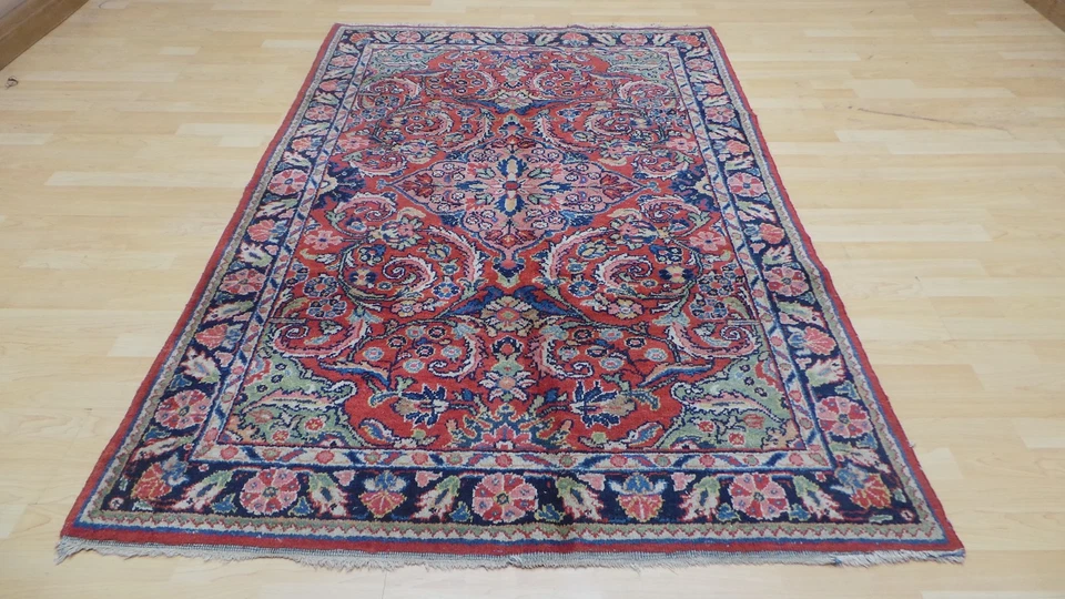 Persain Oriental Carpet Rug Hand Made Wool Vintage Area 6ft 9" x 4ft 5"