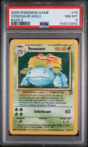 2000 POKEMON BASE SET 2 #18 VENUSAUR-HOLO PSA 8