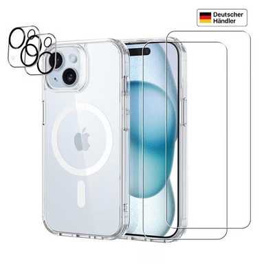 MagSafe Hülle für iPhone 15 Schutzglas Panzerfolie Kamera Display Case 5in1