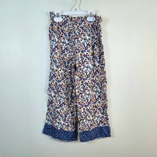 Zara Kids Girls Ivory Blue Floral Print Wide-Leg Boho Elastic Waist Pants 8