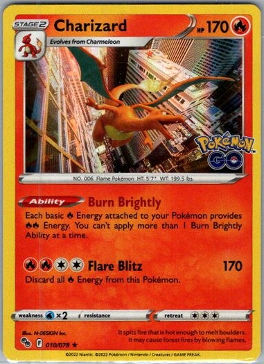 Charizard Holo Holo Rare Pokemon GO 010/078 NM