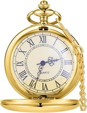 Smooth Pocket Watch Alloy Steel Quartz Roman/Arabic Numerals full gold-03