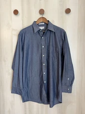 Hathaway Classic Men Button Shirt Long Sleeve Blue Size 16 1/2 33 Town & Country