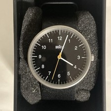 Braun BN0021BKBKG Men's Watch Black Dial Leather Strap New