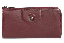 Longchamp Cuir Quarter Zip Leather Wallet NWT Gift BOX Brandy
