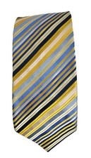 Charles Tyrwhitt Silk Tie Gold Yellow Blue Black Striped New Made in England 