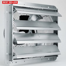 Shutter Exhaust Fan 16 In Wall Mount Automatic Louvers Silver Steel Ventilation