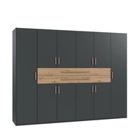 DrehtüRenschrank Kleiderschrank 270Cm Grafit SchubkäSten Griffe In Eiche Artisan
