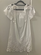 Madewell White Cotton Embroidered Off Shoulder Crochet Hem Dress Sz XS