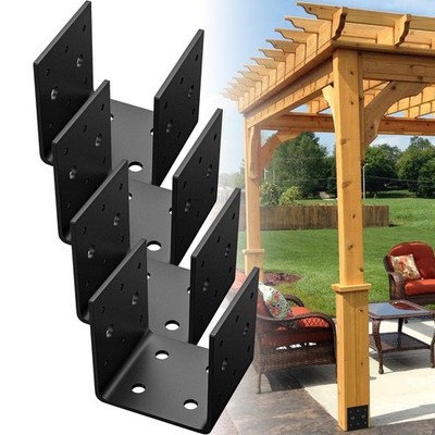 4 PCS Heavy Duty Post Base Bracket Gazebo Pergola 4x4 Anchor Steel Black