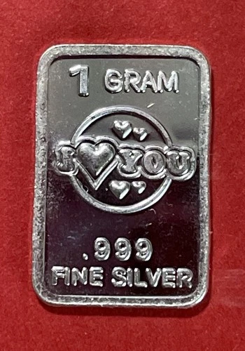 Solid Silver “I Love You” & Hearts 1 Gram Bar! .999 Pure Fine Silver!