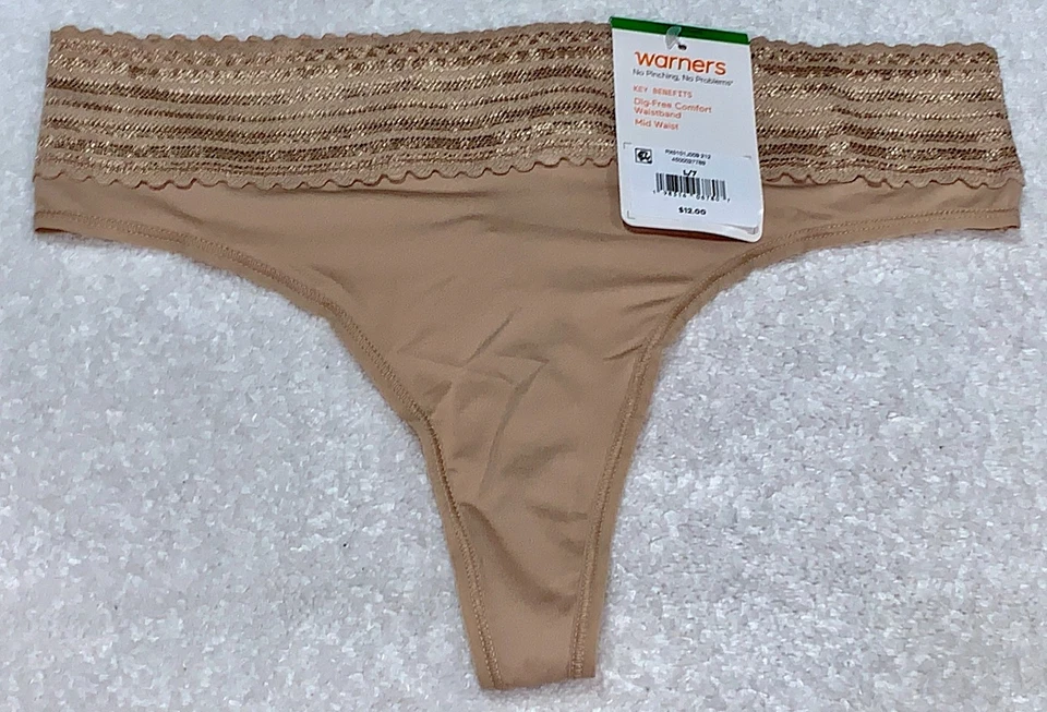 Warners No Pinching No Problems 蕾丝烤杏仁丁字裤内裤女式 S M L 码 — 第 4/4 张图片