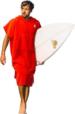 Surf Poncho Changing Robe Microfiber Beach Towel Hooded Red L Quick Dry