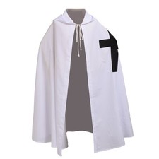 BLESSUME White Medieval Knight Templar Cloak Hooded Cape Cosplay Robe Large