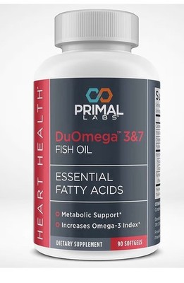 Primal Labs DuOmega 3&7 Fish Oil Essential Fatty Acid Metabolic Support 90 Sgel