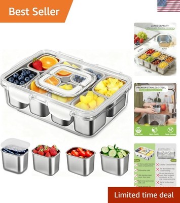 Snackle Box Container, Stainless Steel Divided Serving Tray with Lid and Hand...