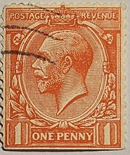 Great Britain 1912-24, King George V,  1 Penny Used, Sc-#160, Quick & FREE SHIP!