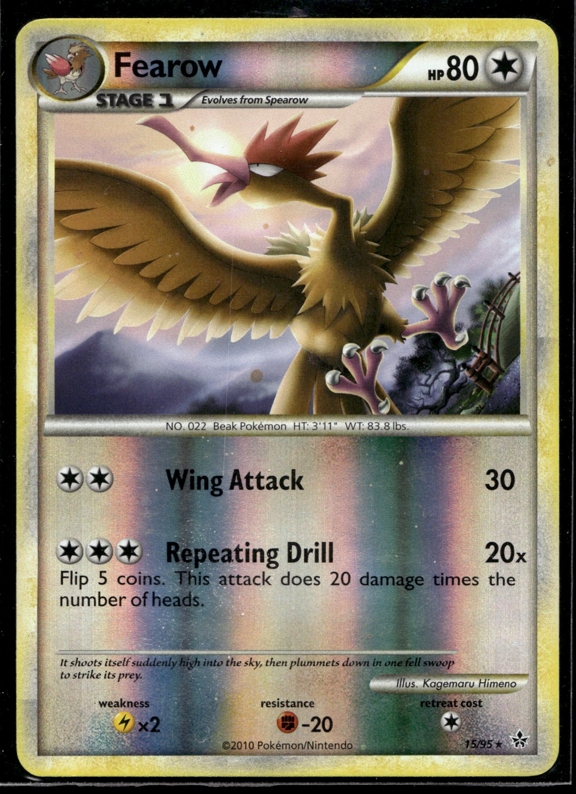 2010 Pokemon Unleashed 15 Fearow Reverse Foil LP 